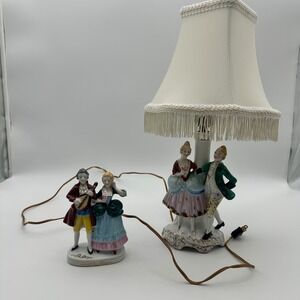 Vintage Japan Figural Porcelain Lamp w/ Shade & Matching Occupied Japan Figurine